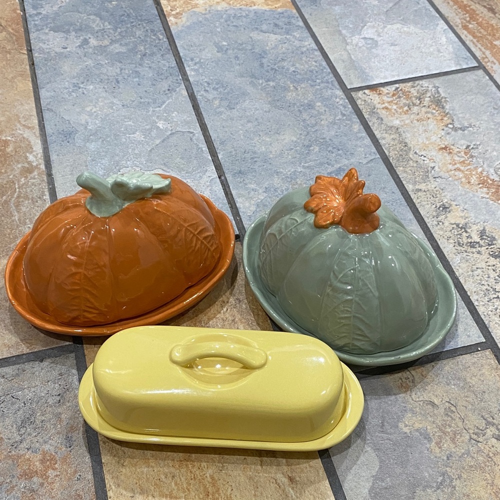 Ceramic Pumpkins and Butter Dish Set
